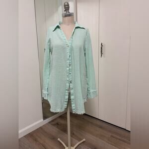 Natural Impressions Mint Green Woman's  Casual Cotton Long Sleeve Shirt Large